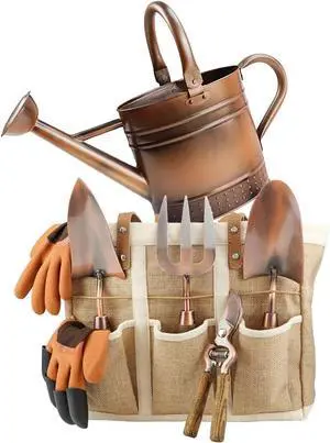 1 Gallon Galvanized Steel Watering Can with 3 Pcs of Garden Tools, 1 Pc of Pruning Shear, 1 Pair of Gardening Gloves1 Pc of Garden Tools Organizer Tote