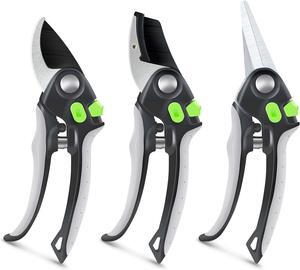 Garden Pruning Shears, 3pcs Professional Gardening Scissors with Razor-Sharp Blade, 8.66 Anvil pruner &Bypass Garden Clipper, Hand Pruners for Effortless Cutting, Branches, Flowers, Plants