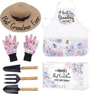 Grandma Gifts for Mothers Day from Grandkids Grandchildren, Gardening Tools Kit with Gloves Apron and Hat, Gardening Set for Plant Lover