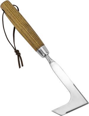 Crevice Weeding Tool, L-Shaped Stainless Steel Crack Weeder, Comfortable Grip Wood Handle Paver Weeder, 11'' Sidewalk Weed Removal Tool for Garden Lawn, Bricked Patio and Terrace Paving Moss