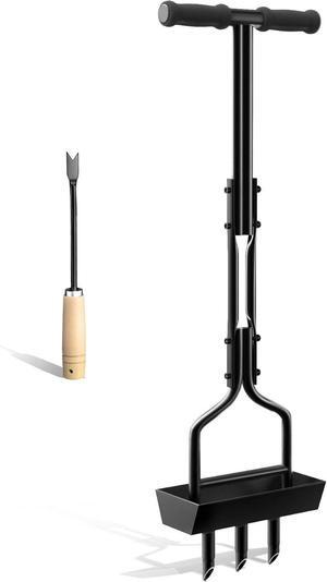 Lawn Aerator Coring Tool with Soil Corer Collector, Manual Lawn Coring Aerator 3 Core with Slope, Plug Aeration Heavy Duty Plug Core Aeration Tool for Lawns Garden Compacted Soils and Lawn Yard