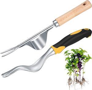 2 Pcs Hand Weeder Puller Tool, Manual Weed Puller Tool Kit, Garden Manual Weeder Removal Tools with V-Shaped Forks, for Garden Yard Lawn Farm Weed Roots Digging Removal Hand Tool