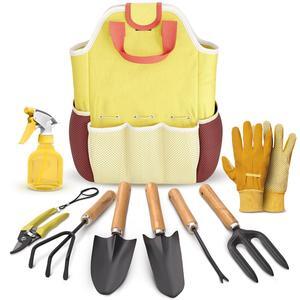9 Pcs Garden Tool Set for Women  Ergonomic Lightweight Gardening Hand Tools with Convenient Little Bag, Sturdy Metal Garden Tools Set, Easy Handling for Outdoor Plant Care, Gardening Gifts for Women