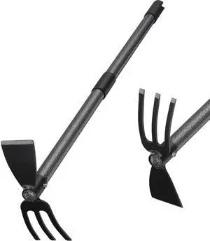 Hoe and Cultivator Gardening Hand Tools, Heavy Duty Stainless Steel Garden Hoe and 3 Fork Hand Tiller for Gardening Weeding Planting with Adjustable Handle 30 inch