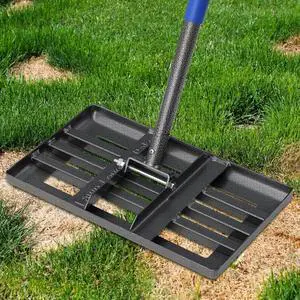 Rake, Lawn Leveling Rake, 5 FT Lawn Leveler with 17 x 10 Small Rakes Head for Smooth Garss Soil Dirt Sand, High Effect Long Handle Ground Leveling Tool with Round Edge for Yard Garden, No Flip