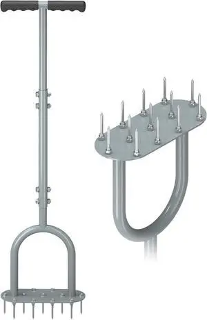 Lawn Aerator Spike Manual Yard Aerator with 13 Iron Spikes, Lawn Grass Aeration Tool, Garden Tool for Aerating Lawn Soil, Improves Lawn Health, Gray, JS-001 Lawn Aerator Spike Manual Yard Aerator with 13 Iron Spikes, Lawn Grass Aeration Tool, Garden Tool for Aerating Lawn Soil, Improves Lawn Health, Gray, JS-001