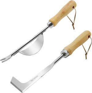 Garden Crack Weeder 2 Pack Wood Handle Weeding Tool 12 Inch Crevice Weed Remover for Sidewalk Driveway Garden Path