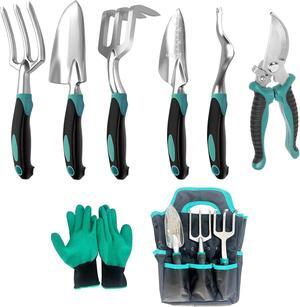 Gardening Tool Gift Set, Heavy Duty Garden Tool Set, Storage Tote Bag, Non-Slip Rubber Grip, Garden Tool Kit Gifts for Her Mom Women Dad Men, Planting Gardening Supplies for Gardener & Yard Work Green