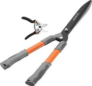Garden Hedge Shears. Hedge Clippers & Shears SET with Super Pruning Shears. Heavy Duty Garden Clippers for Shaping Bushes Nicely. Hedge Scissors & Shears made with Durable Carbon Steel.