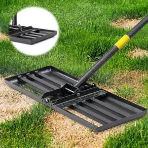 BsBsBest Lawn Leveling Rake, 26"x25" Peat Moss Spreader with 6FT Adjustable Handle Dirt Ground Level Tool for Yard Garden Golf Course Farm Pasture