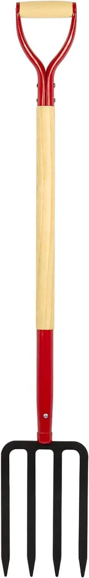 Heavy Duty Garden Fork for Digging, 4 Tines Pitch Fork for Gardening Compost, Garden Pitch Fork with Wooden Handle, 45 Inches