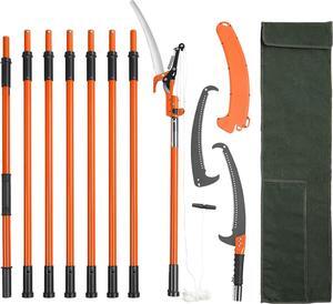 VEVOR Manual Pole Saw, 7.3-27 ft Extendable Tree Pruner, Sharp Steel Blade and Scissors High Branches Trimming, Branch Trimmer with Lightweight 8 Fiberglass Handles, for Pruning Palms and Shrubs