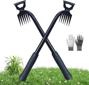 2PCS Weed Puller Tool, 16in Gardening Hand Weeder Tool, 2024 Upgrade Weeding Artifact Uprooting Weeding Tool, 6Teethes Dual Purpose Manual Weed Remover Tool Weed Pulling Tool for Garden (Black)
