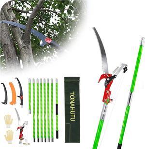 26 Feet Tree Pole Pruner Manual Branches Trimmer Extension Cut Tree Branch Garden Tools Loppers Hand Pole Saws (With Scissors)