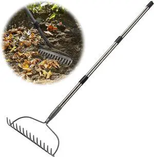 Garden Rake, 6 FT Bow Rakes for Lawns Heavy Duty, Yard Metal Rake with Adjustable Long Handle, 14 Tines Rake Head, Gardening Tool for Loosen Soil, Gather Leaves, Level Mulch, Remove Debris