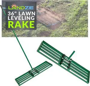 LANDZIE Lawn Leveling Rake  36" Steel Handle Yard Leveler, Lawn Level Tool for Creating a Flat Surface - Works for Soil, Dirt, Topdressing, and Ground