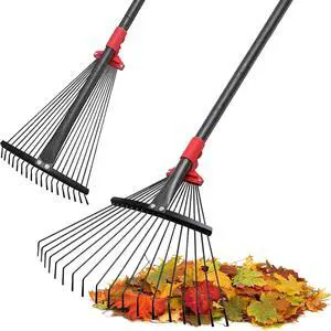 Rake, Adjustable Rake for Leaves with 9-17 Rake Head, Rakes for Lawns Heavy Duty, 60 in Garden Rake with 18 Clog-Free Tines, Long Handle, Metal Rakes Tool for Gardening, Fast Cleanup Camping Rake