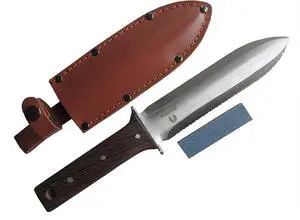 Hori Hori Japanese Garden Knife - Multi-use Camping/Digging Tool[A Gardeners Dream] Sharp Stainless Steel Blade - Heavy Riveted Leather Sheath - Whetstone Sharpening Stone
