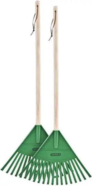 Superio Kids Garden Rakes, 2 Pack, Rakes with Wooden Handle, Plastic Head, 34" (Green)