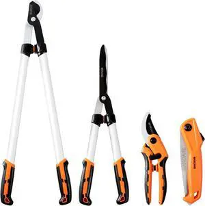 GARCARE Hedge Clippers Pruning Shears 4 in 1 Set High Carbon Steel Folding Saw, Branch Cutter, Tree Pruner, Garden Scissors, Tree & Shrub Care Kit