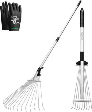 VIVOSUN 2-Piece Leaf Rake Set - Adjustable Garden/Camping Rake With 15/9 Tines, Collapsing Tines & Telescopic Handle (64'' & 30'')