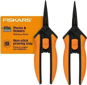 Fiskars Pruning Snips - 6" Garden Shears with Comfort Grip and Spring Action - Sharp and Precise Non-Stick Steel Blades - Quality Pruning Shears for Plants in Grow Tents and Hydroponics - 2 Pack