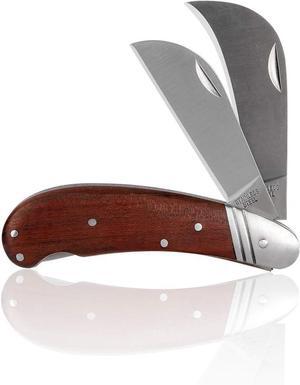 Double Blade Grafting Knife, Stainless Steel Garden Budding Tool, Folding Pocket Knife for Multi Cutting, Weed Branches and Mushroom Digging