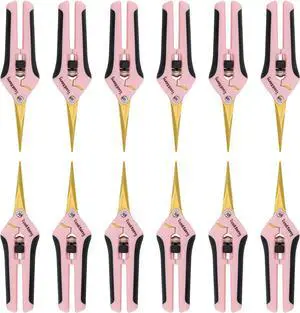 12 Packs Pruning Shears with Curved Blades, Garden Trimming Scissors, Gardening Hand Pruning Snips Titanium Coated Precision Bonsai Pruning Shears, Efficient Flower Cutters (Pink)