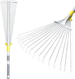 JARDINEER Adjustable Metal Leaf Rake, for Leaves Shrubs and Small Areas in Garden, Yard, Lawn, with Expandable Head 7-23", for Men Women Kids