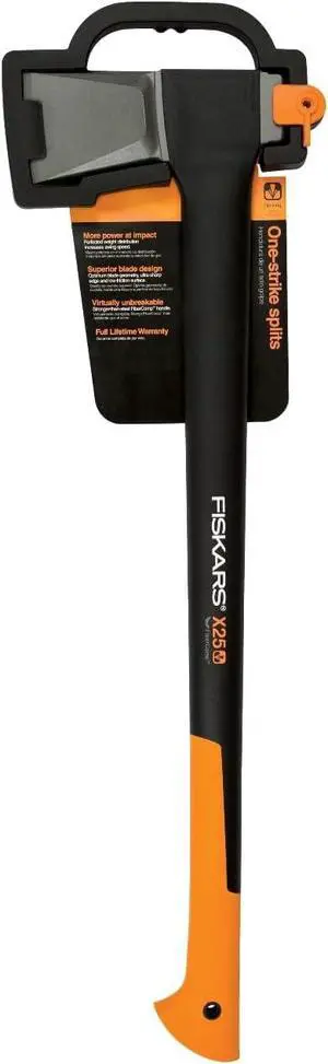 Fiskars X25 Splitting Axe, 28" Wood Splitting Axe for Medium to Large Size Logs with Shock Absorbing Handle and Sheath, Split Firewood, Forged Steel Blade, Bushcraft Gear and Camping Hatchet