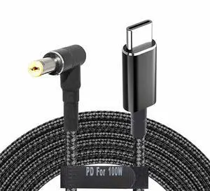 USB C to 5.5mm Adapter Cable Male Type C to Right Angle DC 5.5 x 2.5mm Universal Braided Converter Cord for Power Bank Battery Pack Charging Supply Levono IdeaPad Z560 Z570 Z565 U400 Laptop PD Charger