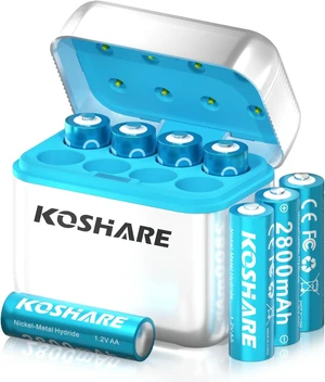 8 Pack Rechargeable Ni-MH Batteries AA with Charger, 1.2V 2800mAh