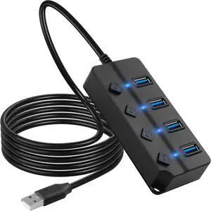 CERRXIAN USB Hub, USB Hub Splitter with Individual On/Off LED Switches 6.6ft/2m Long Cable, Multi Port Expander, Fast Data Transfer USB Splitter for Laptop, PCUSB2.0 (4-Port USB 2.0) CERRXIAN USB Hub, USB Hub Splitter with Individual On/Off LED Switches 6.6ft/2m Long Cable, Multi Port Expander, Fast Data Transfer USB Splitter for Laptop, PCUSB2.0 (4-Port USB 2.0)