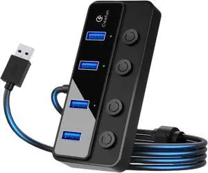 Qeefun 4-Port USB Hub 3.0, 4ft Extension Long Cable Multiple Port Hub, USB Splitter 5Gbps USB Adapter with Individual LED Power Switches for MacBook, PC, Keyboard, Mouse, Mobile HDD, iMac, XPS Qeefun 4-Port USB Hub 3.0, 4ft Extension Long Cable Multiple Port Hub, USB Splitter 5Gbps USB Adapter with Individual LED Power Switches for MacBook, PC, Keyboard, Mouse, Mobile HDD, iMac, XPS