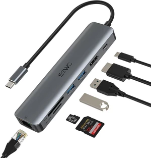 JESWO USB C Ethernet Adapter Hub,7-in-1 Multiport USB Hub with 2 USB 3.0, 4K@60Hz HDMI Port,Ethernet Port, PD Charging Port and SD/TF for Windows 11/10/8.1/8, Mac OS, Linux, iPad OS, Android and More JESWO USB C Ethernet Adapter Hub,7-in-1 Multiport USB Hub with 2 USB 3.0, 4K@60Hz HDMI Port,Ethernet Port, PD Charging Port and SD/TF for Windows 11/10/8.1/8, Mac OS, Linux, iPad OS, Android and More