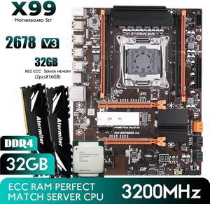 Atermiter X99 B85 Motherboard Kit Set With LGA 2011-3 Intel Xeon E5 2678 V3 CPU Processor 2pcs x 16GB DDR4 3200MHz 32GB REG ECC RAM Memory Combos