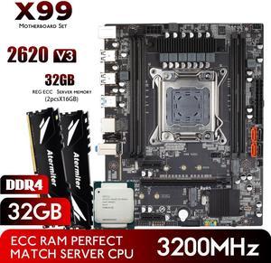 Atermiter D4 DDR4 X99 Motherboard Set with Intel Xeon E5 2620 V3 LGA2011-3 CPU 2pcs X 16GB = 32GB 3200MHz DDR4 REG ECC RAM Memory