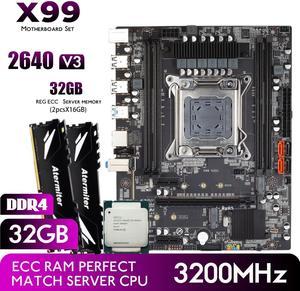 Atermiter D4 DDR4 Motherboard Set with Intel Xeon E5 2640 V3 LGA2011-3 CPU 2pcs X 16GB = 32GB 3200MHz DDR4 REG ECC RAM Memory