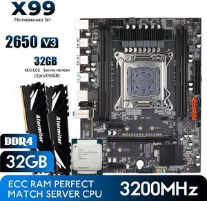 Atermiter D4 DDR4 X99 Motherboard Set with Intel Xeon E5 2650 V3 LGA2011-3 CPU 2pcs X 16GB = 32GB 3200MHz DDR4 REG ECC RAM Memory