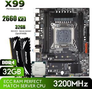 Atermiter D4 DDR4 Motherboard Set with Intel Xeon E5 2660 V3 LGA2011-3 CPU 2pcs X 16GB = 32GB 3200MHz DDR4 REG ECC RAM Memory