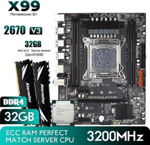 Atermiter D4 DDR4 Motherboard Set with Intel Xeon E5 2670 V3 LGA2011-3 CPU 2pcs X 16GB = 32GB 3200MHz DDR4 REG ECC RAM Memory