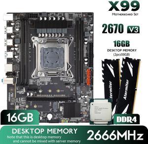 Atermiter D4 DDR4 X99 Motherboard Set with Xeon E5 2670 V3 LGA2011-3 CPU 2pcs X 8GB = 16GB 2666MHz DDR4 Desktop RAM Memory