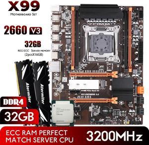 Atermiter X99 B85 Motherboard Kit Set With LGA 2011-3 Intel Xeon E5 2660 V3 CPU Processor 2pcs x 16GB DDR4 3200MHz 32GB REG ECC RAM Memory Combos