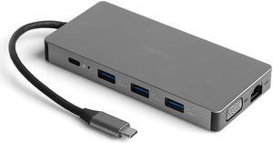 Dark USB 3.1 Gen1 Type C 10 in 1 Ethernet / USB-C PD / HDMI / VGA / TF SD Card Reader / 3xUSB 3.0 / Headphone Multiport Converter HUB Docking Station for Laptop