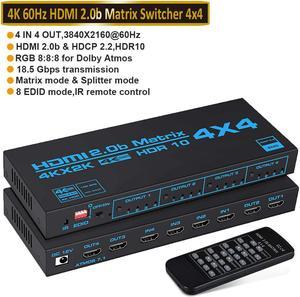 HDMI Matrix Switch 4x4AUBEAMTO 4K HDMI Matrix Switcher Splitter 4 in 4 Out Box with EDID Extractor and IR Remote Control Support 4K HDR HDMI 20b HDCP 22 4K60Hz 3D YUV 444