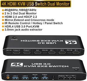 AUBEAMTO 4K 60Hz KVM Switch HDMI 2 Port 2 Monitor HDMI KVM Switch USB 3.0  PC Computer KVM Switch Keyboard Mouse Switcher Box for Laptop,PS4,Xbox