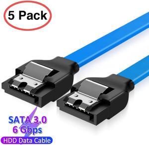 AUBEAMTO SATA Cable III 5 Pack 6Gbps 7pin Female to Straight Data Cable with Locking Latch Compatible for SATA SSD, HDD, CD Driver, CD Writer, 20 Inch Blue