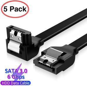 AUBEAMTO SATA Cable III 5 Pack 6Gbps 7pin Female to 90 Degree Right-Angle Data Cable with Locking Latch Compatible for SATA SSD, HDD, CD Driver, CD Writer, 20 Inch Black