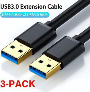 Gold-plated USB 3.0 A to A Male Cable [3 Pack 10ft],USB3.0 to USB3.0 Cable USB Male to Male Cable USB Cord with Gold-Plated Connector for Hard Drive Enclosures, DVD Player, Laptop Cooler
