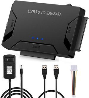 USB 3.0 to IDE and SATA Converter External Hard Drive Adapter Kit for Universal 2.5/3.5 HDD/SSD Hard Drive Disk, One Touch Backup Function, Included 12V/2A Power Adapter